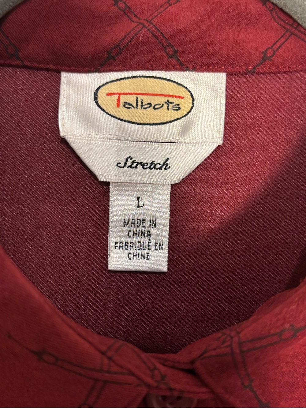 Talbots Deep Red Diamond-Pattern Button-Down Shirt - Picture 2 of 6